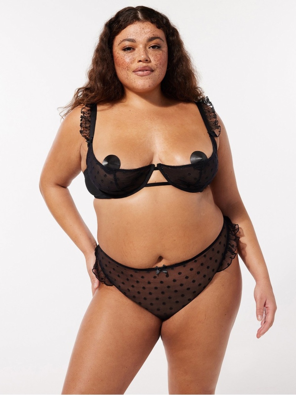 RUFFLE LUV Savage X Fenty Black Sheer Polka Dot Balconette Bra - Picture 2 of 8